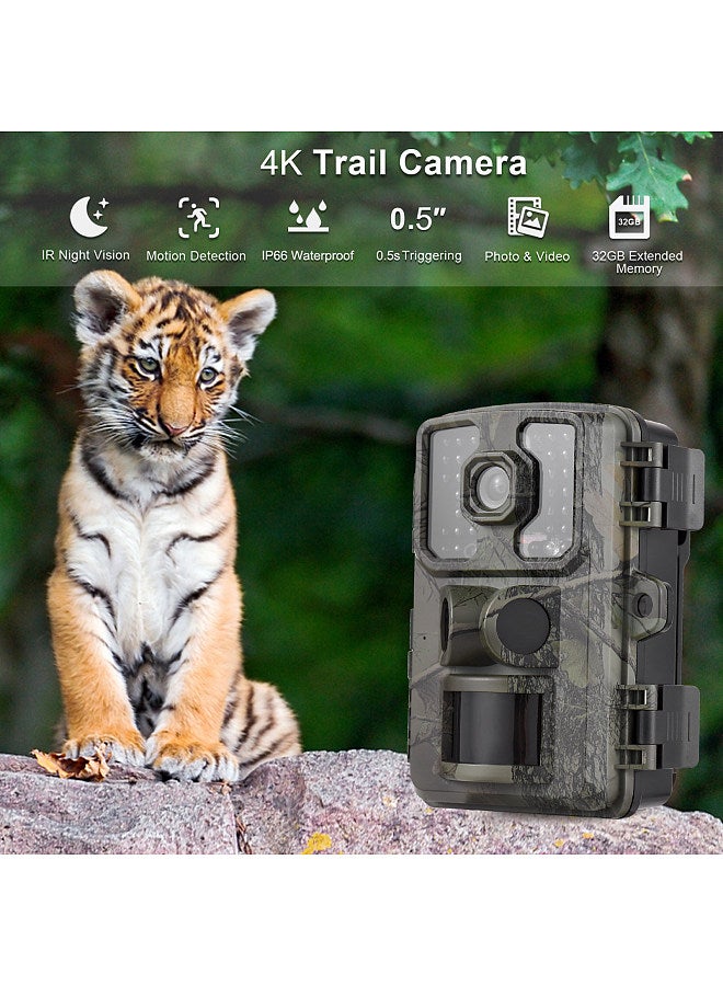 4K Trail Camera 16MP Wildlife Scouting Camera Tracking Camera with 2.0 Inch TFT Color Screen PIR Sensors 0.5s Trigger Time Supports Infrared Night Vision Motion Activated IP66 Waterproof