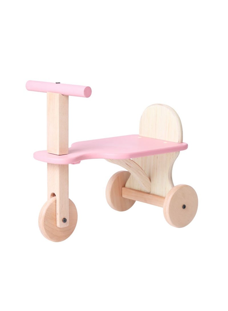Tuk tuk Tricycle Wooden Balance Bike & Push Tricycle Ride with Easy Grip Handles Wooden Tricycle for Toddlers, Pink