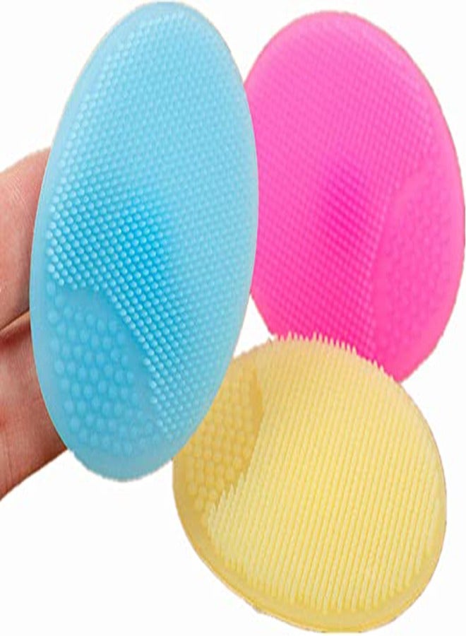 3PCS Super Soft Silicone Face Cleanser and Massager Brush Manual Facial Cleansing Brush Handheld Mat Scrubber For Sensitive, Delicate | Dry Skin, Blue, Pink, Yellow