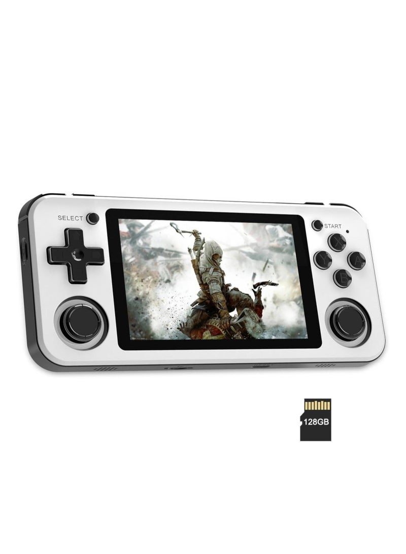 RG351P Handheld Game Console, Opening Linux Tony System Built-in 128G TF Card 5000 Classic Games 3.5-inch IPS Screen Retro Game Console (White)