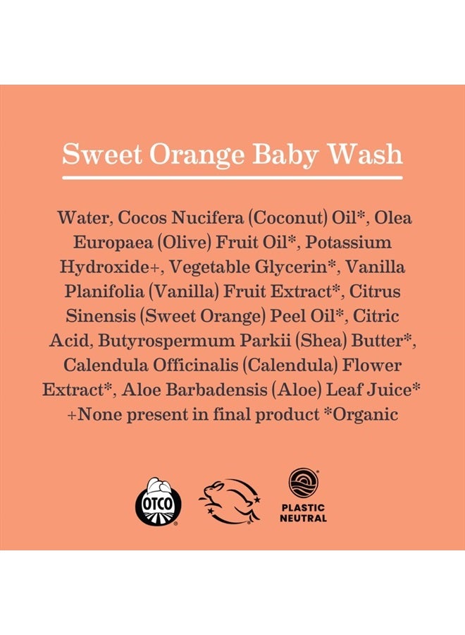 Sweet Orange Baby Wash Liquid Foaming Hand Soap Refill, Organic All Purpose Body Wash for Sensitive Skin, Castile Soap with Coconut Oil, Shea Butter, Calendula, & Aloe, 34 fl oz