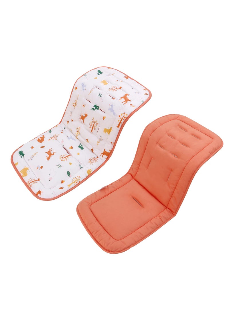 Toddler Stroller Cushion, Toddler Car Seat Insert, Reversible Universal Breathable and Soft Toddler Stroller Mat, 100% Cotton Cover Toddler Seat Pad Liner, 34x78 cm, 1 Pack, Animals And Orange