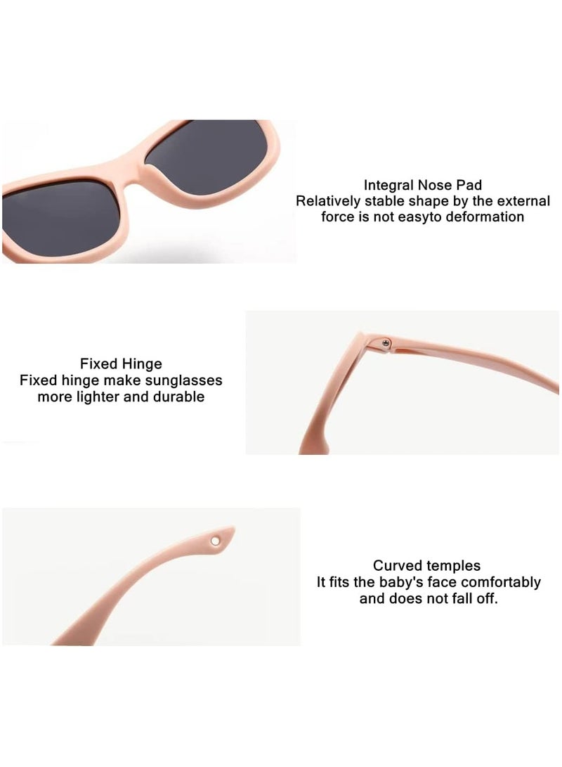 Adjustable Polarized Baby Sunglasses with UV 400 Protection - Soft Silicone Frame for Boys & Girls, 0-48 Months - Infant Outdoor Sunshade - Flexible Strap Included (Pink)