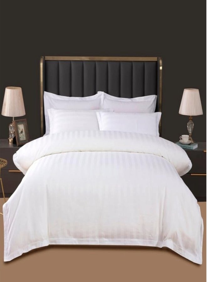 King Size 6 Pieces Hotel white Duvet Cover Set,Comforter cover Set includes 1 Cotton Duvet Cover 220x240cm (Without Filling) 1 Fitted Bed Sheet 200x200+30cm, 4 Pillow Cases 50x75cm (White Striped)