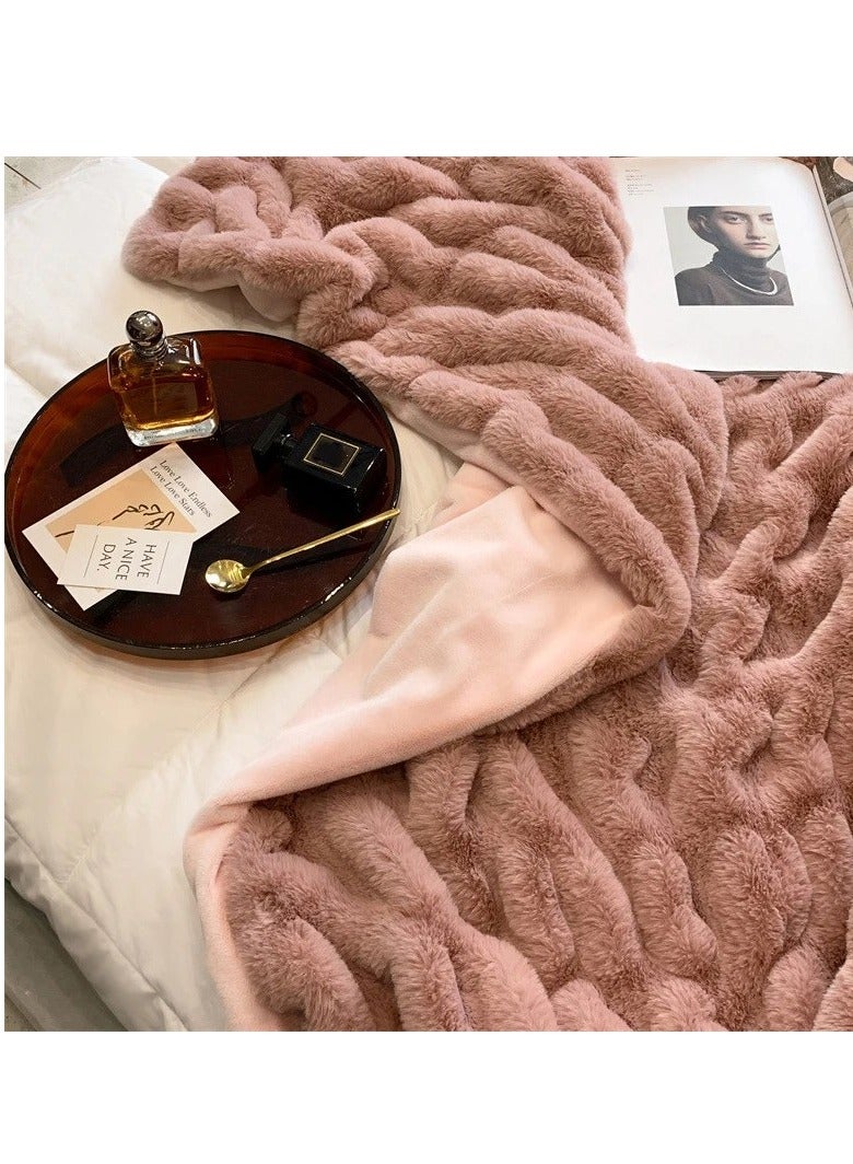 Faux Fur Blanket Thick Warm Rabbit Hair Gray Plush Soft Plaid Throw 200*230cm for Double Bed Winter Sofa Cover