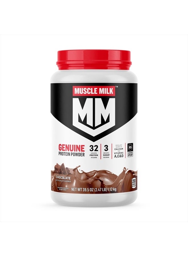 Genuine Protein Powder, Chocolate, 2.47 Pound, 16 Servings, 32g Protein, 3g Sugar, Calcium, Vitamins A, C & D, NSF Certified for Sport, Energizing Snack, Packaging May Vary