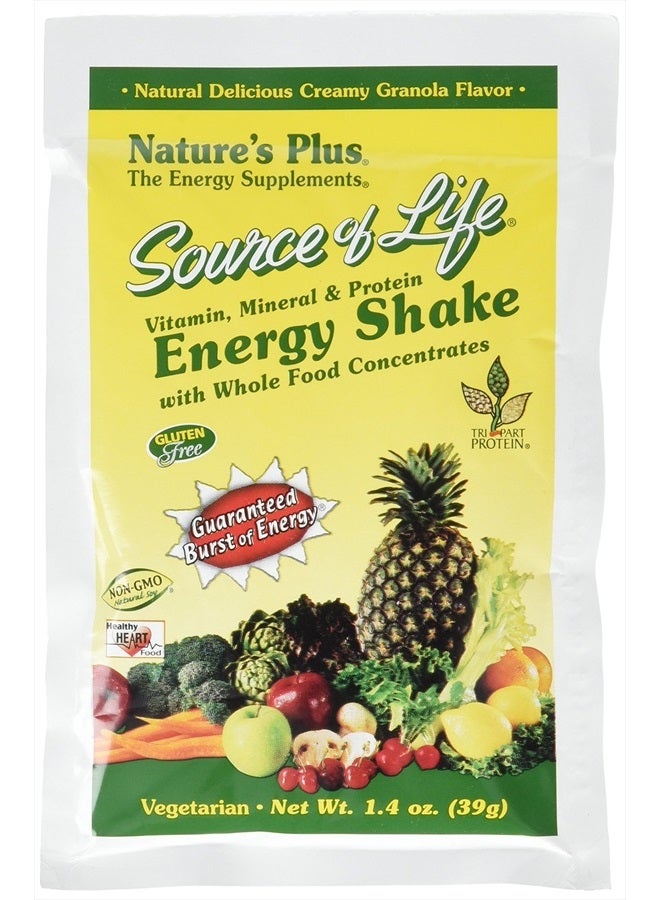 NaturesPlus Source of Life Energy Shake Packets, 8 Pack - 8 Individual Servings - Energy Boosting Multivitamin, Mineral & Protein Shake - Whole Food Concentrates - Non-GMO, Gluten-Free - 8 Servings