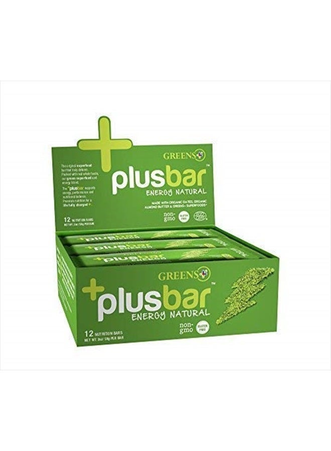 Plusbar Energy Bars, Natural, Gluten Free Healthy Snacks with Organic Super Greens, Superfoods & Almond Butter, Vegan, Dairy Free & Non GMO, 10g Protein Meal Replacement Bars, 12 Bars