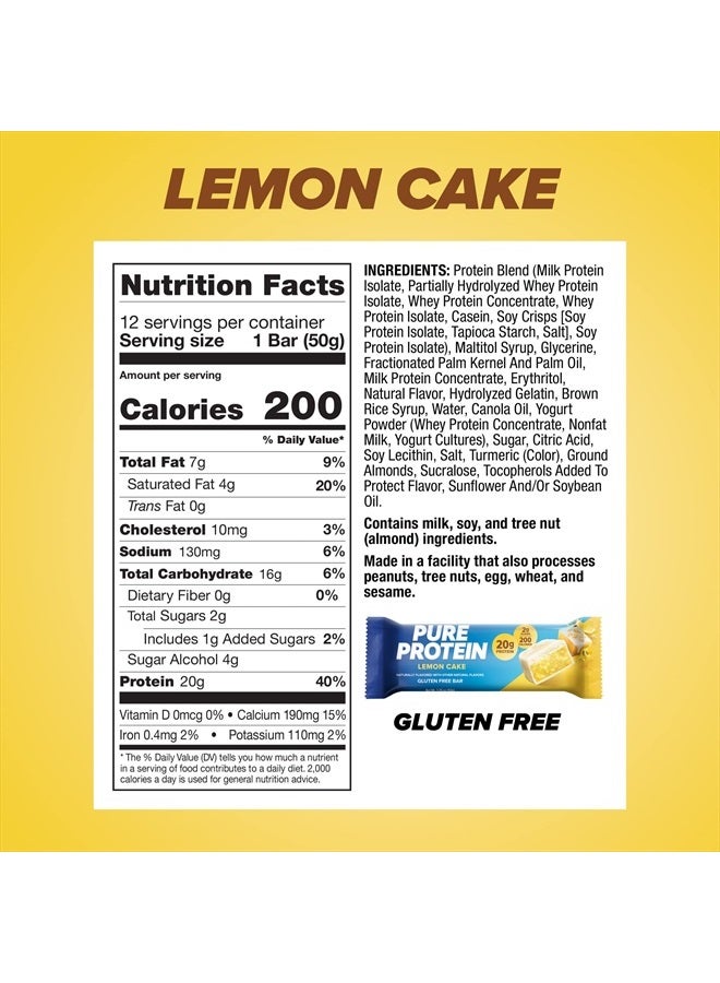 Bars, High Protein, Nutritious Snacks to Support Energy, Low Sugar, Lemon Cake, 1.76 oz, 12 Count Pack of 1, Packaging May Vary