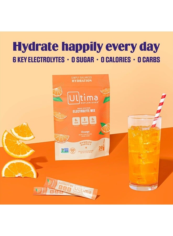 Daily Electrolyte Drink Mix – Orange, 20 Stickpacks – Hydration Packets with 6 Key Electrolytes & Trace Minerals – Keto Friendly, Vegan, Non-GMO & Sugar-Free Electrolyte Powder