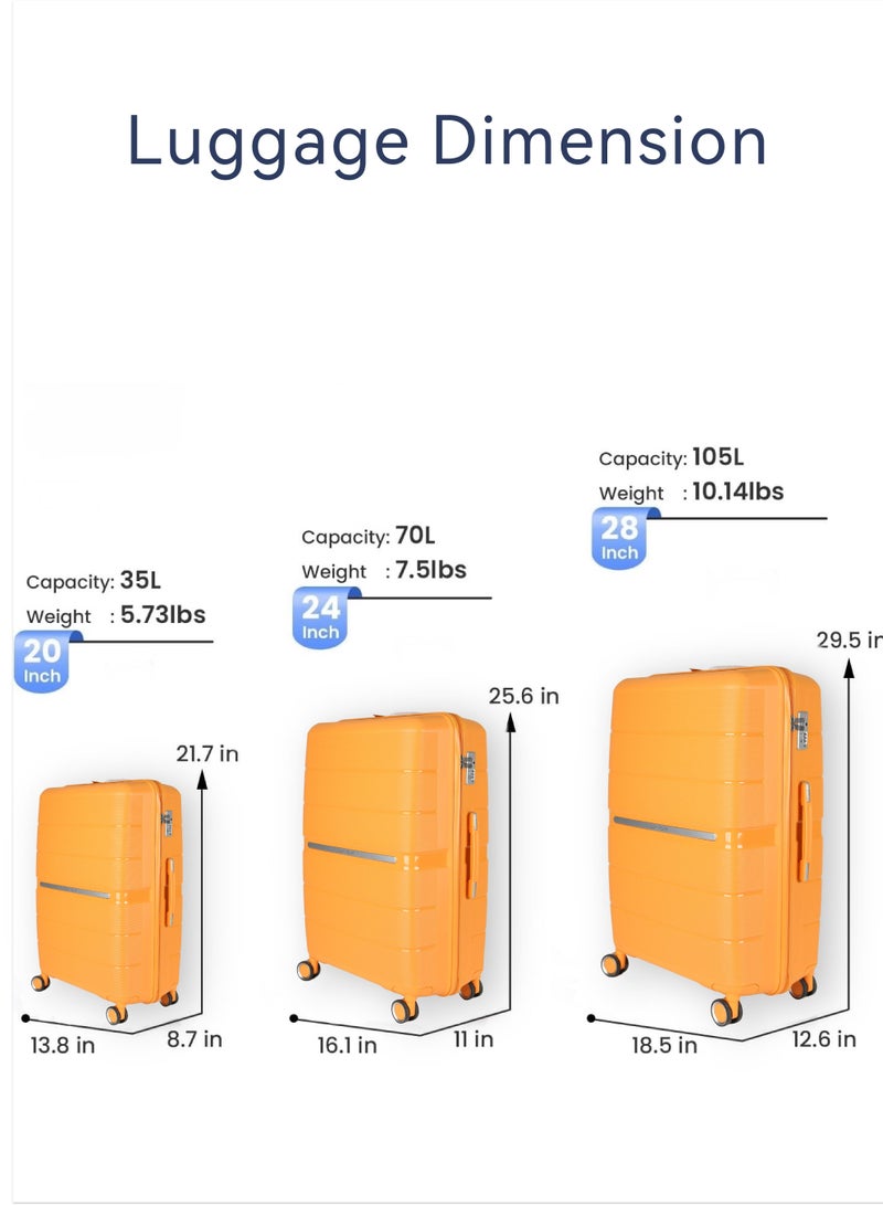 Hardshell Luggage Sets PP Luggage Sets With Lightweight Design Luggage Sets With Double Spinner Wheels, Built-In TSA 20/24/28 inch - Set of 3 Pieces