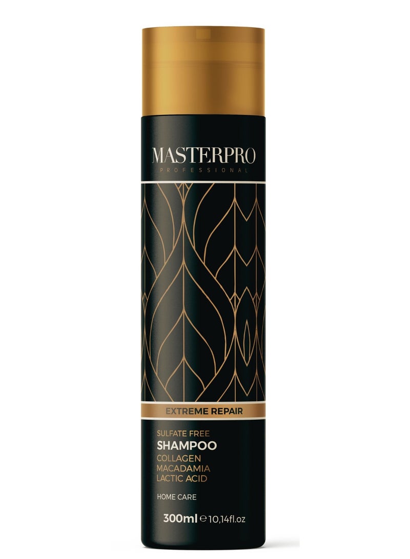 MasterPro Professional-Sulfate Free Shampoo- Repair for All Hair Types-Protein Shampoo-with Collagen-Macadamia Oil & Lactic Acid-Soft & Shine-300 ml