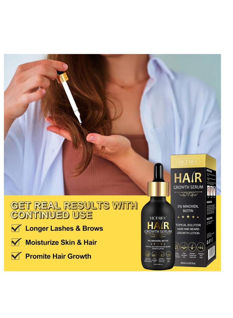 5% Minoxidil for Men and Women Hair Growth Oil, Biotin Hair Growth Serum Hair Regrowth Treatment for Scalp Hair Loss Hair Thinning, Natural Hair Growth for Thicker Longer Fuller Healthier Hair 2.02 oz