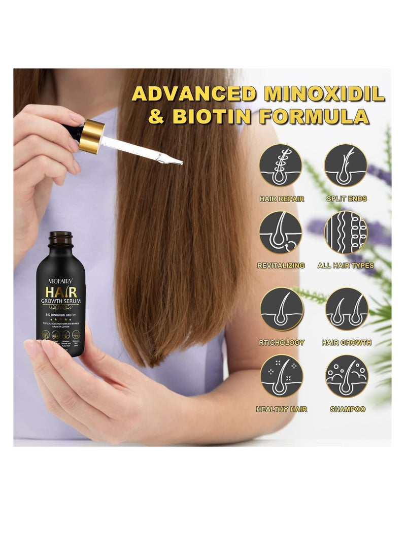 5% Minoxidil for Men and Women Hair Growth Oil, Biotin Serum, Hair Regrowth Treatment for Scalp Hair Loss, Natural, for Thicker Longer Fuller Healthier Hair 2.02 oz