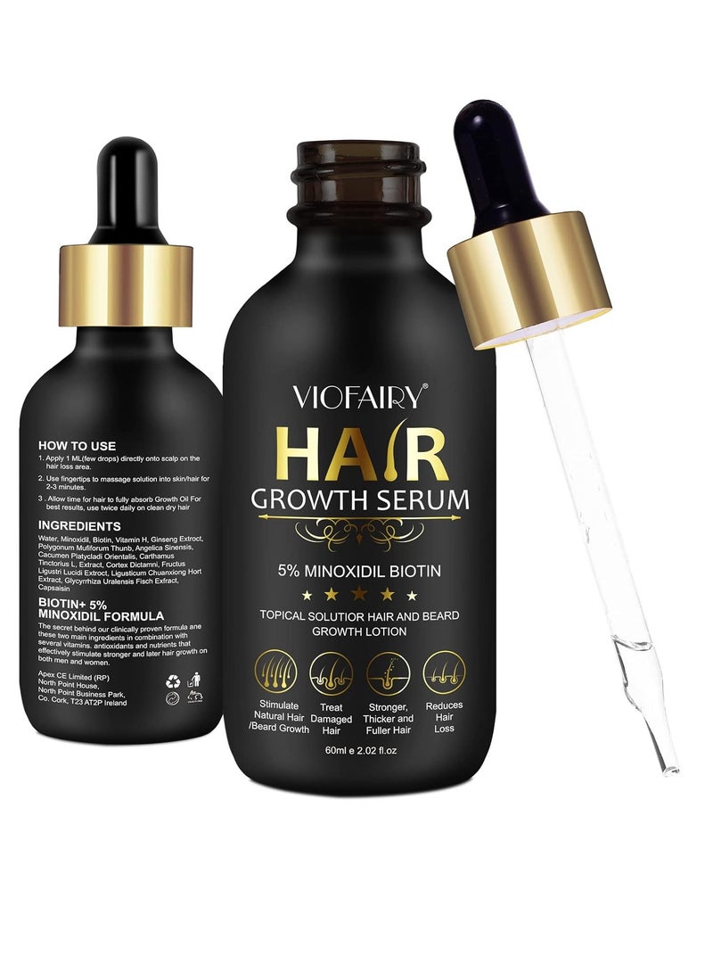 5% Minoxidil for Men and Women Hair Growth Oil, Biotin Hair Growth Serum Hair Regrowth Treatment for Scalp Hair Loss Hair Thinning, Natural Hair Growth for Thicker Longer Fuller Healthier Hair 2.02 oz