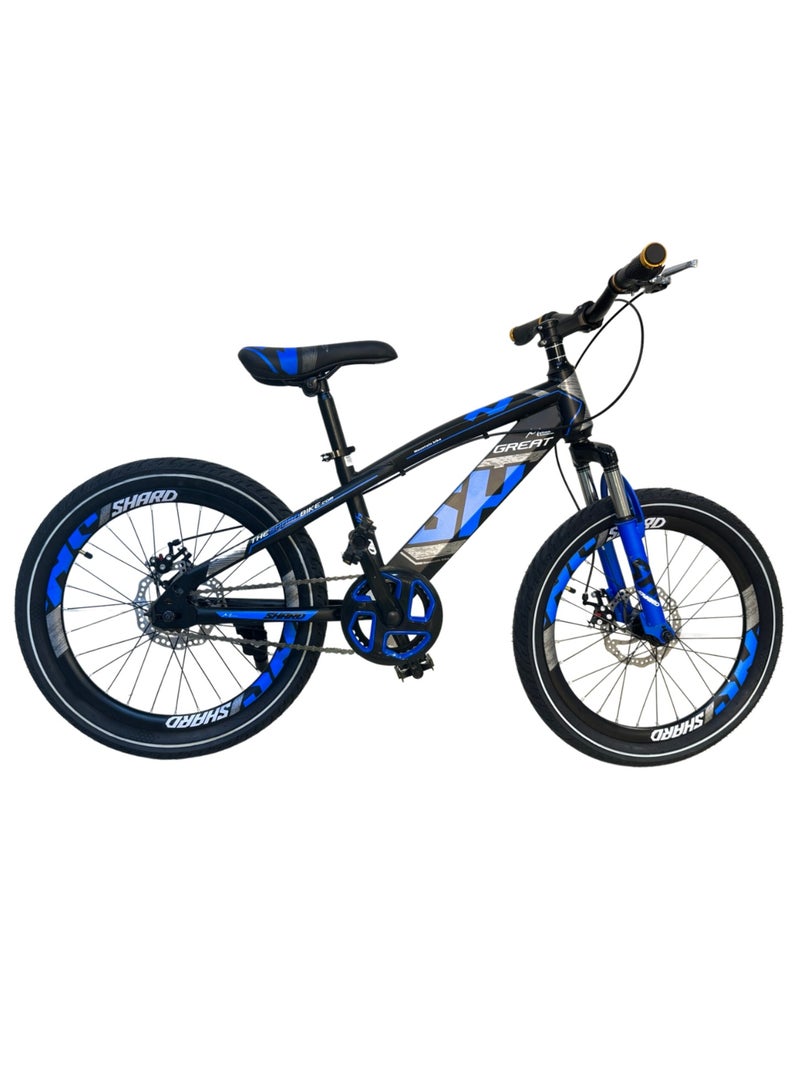 Shard GREAT Mountain Bike, 20 Inches Carbon Steel, Single Speed, Dual Disc Brake, Blue