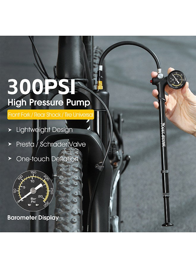 Portable High Pressure Bike FrontFork Pump Rear Suspension Bicycle Tire Pump Aluminum Alloy Bike Tire Inflator With Gauge Cycling Accessory