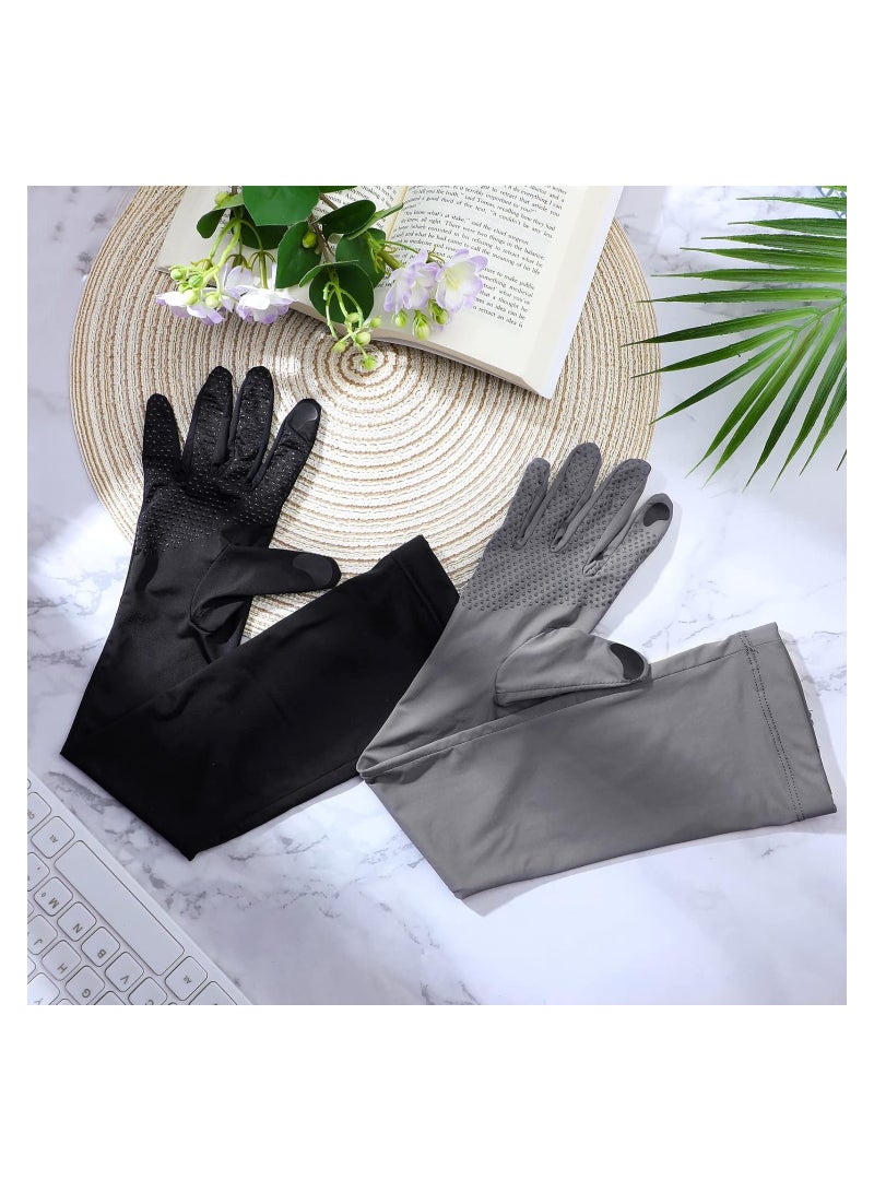 2 Pairs UV Protection Arm Sleeves Women UV Long Sun Protection Gloves Touchscreen Arm Sun Driving Sun Block Gloves UPF 50+ for Outdoor Sports Cycling