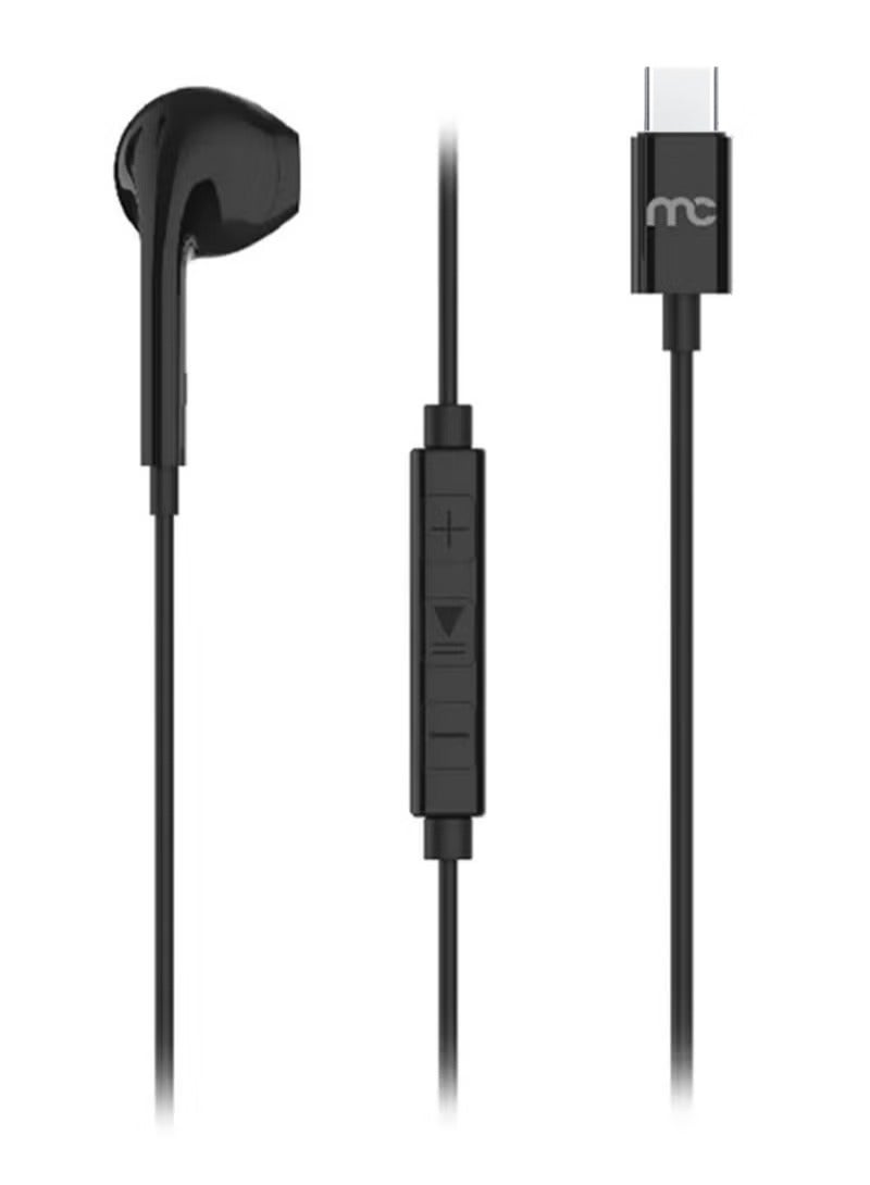 Type C Mono Headset USB C Wired Earbuds with Microphone & Volume Control, In-ear Headphones for iPhone 15 Pro Max, iPad Pro/Air, Samsung Black