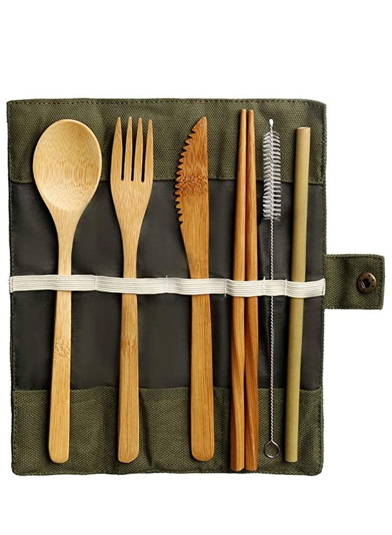 Bamboo Cutlery Set, Bamboo Travel Utensils Include Knife Fork Spoon Chopsticks Straws
