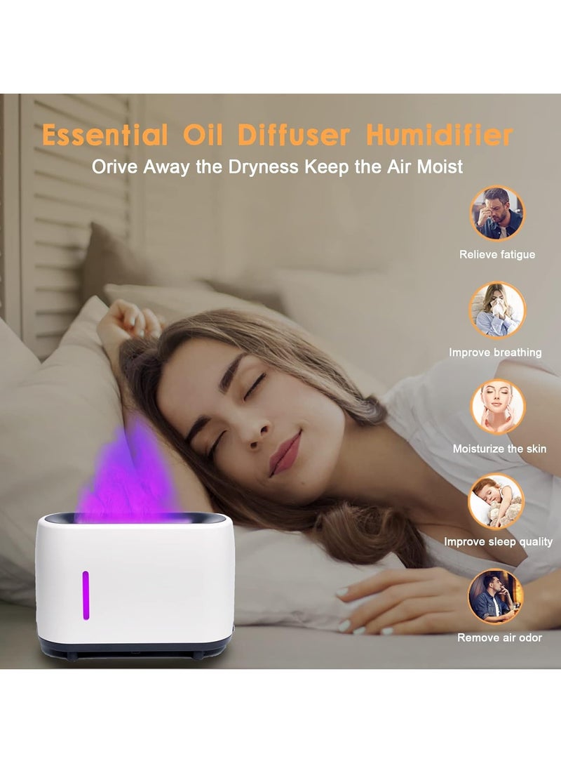 Essential Oil Diffuser, Flame Diffuser Humidifier With 7 Flame Colors, Durable Long Lasting Aromatherapy Diffuser, Portable Color Changing Room Diffusers For Home Office, (White 2)