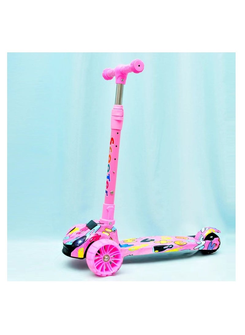Kick Scooter for Kids, 3 Wheels Toddlers Scooter for 6 Years Old Boys Girls Learn to Steer - Kids Scooter with Adjustable Height, Extra-Wide Deck, Flashing Wheel Lights.（Pink)