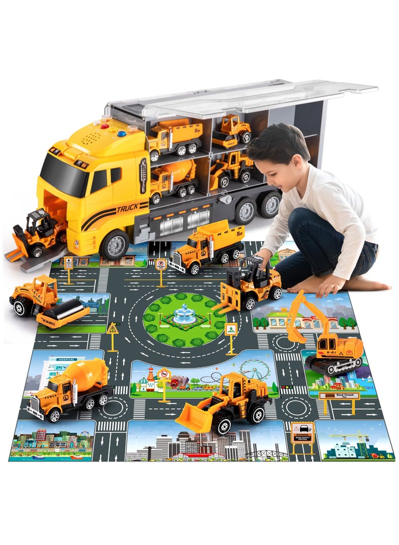 Toddler Toys for 3 4 5 6 Years Old Boys, Die-cast Construction Toys Car Carrier Vehicle Toy Set , Kids Toys Truck Alloy Metal Car Toys Set for Age 3-9 Toddlers Kids Boys & Girls