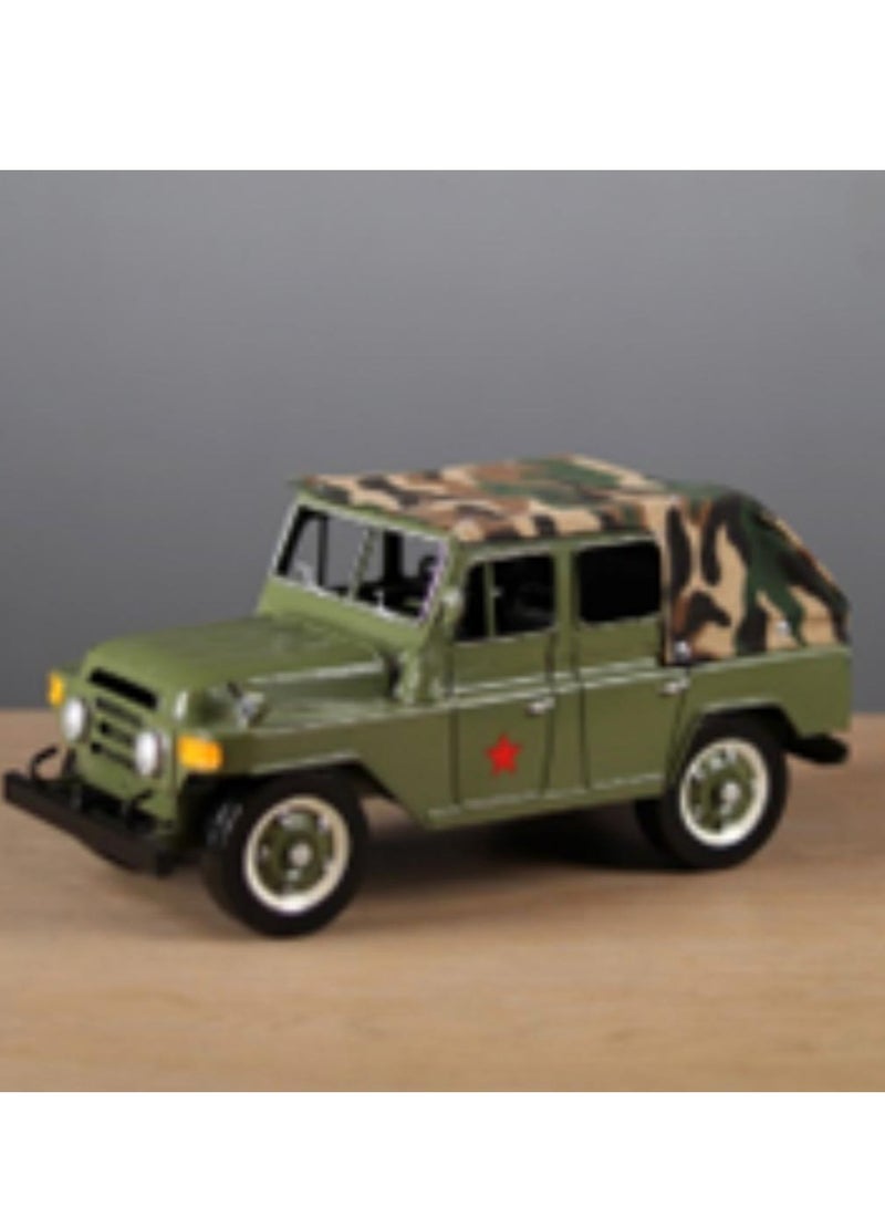 Beijing Jeep Army Green Alloy Model Simulation Car Decoration Collection Vehicle Military Simulation Alloy Car Model Decoration.