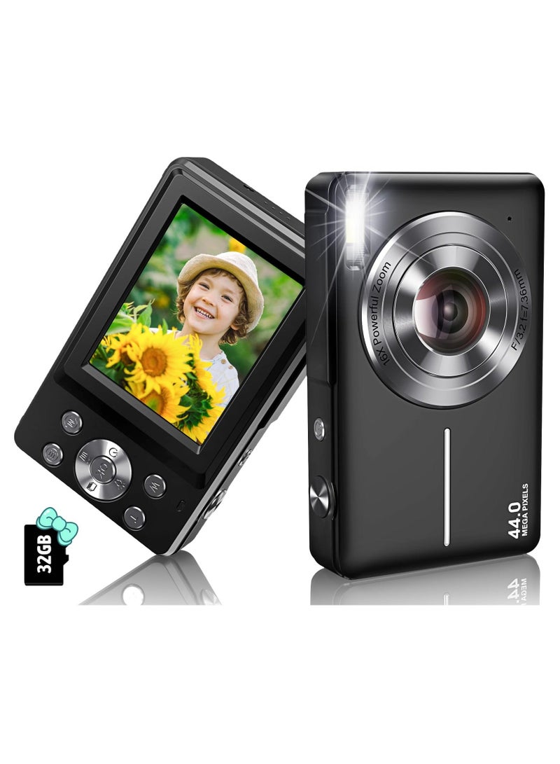 Kids Digital Camera 1080P 44MP Digital Cameras for Photography, Digital Point and Shoot Camera for Kids with 16X Zoom, Fill Light, Anti-Shake, Compact Small Travel Camera for Boys Girls Teens Gift