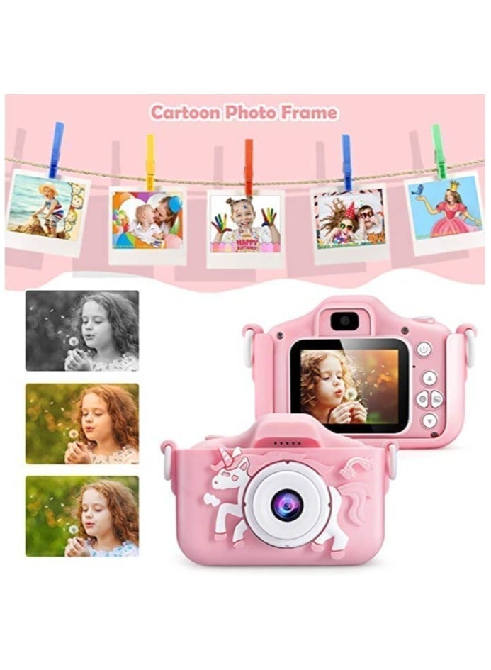 Kids Camera for Girls and Boys, Kids Digital Dual Camera 20MP Video Camcorder Anti-Drop Children Cartoon Selfie Camera, Camera for Kids with Games, Birthday Gift,32 gb mamory card supported