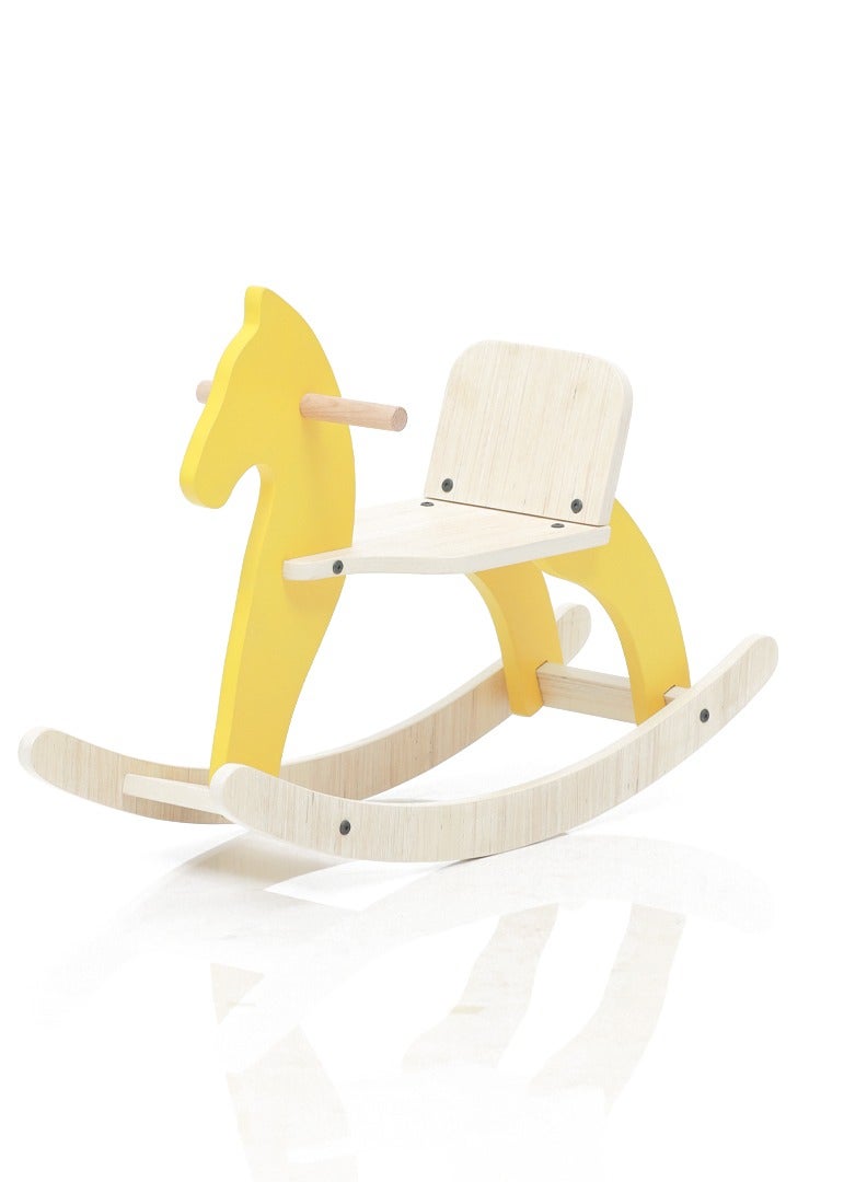 Traditional Rocking Horse- Wooden Portable Rock And Ride Toy, Balanced Ride On Pony with Adjustable Backrest And Guardrail Rocking Horse- Yellow