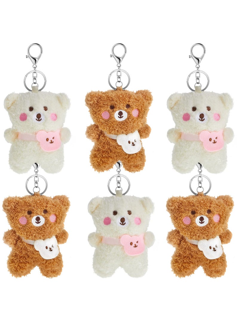 Plush Bear Keychain for Backpacks, Aesthetic Stuffed Animal Keyring Pendant Mini Fluffy Cute Keychain Bear Backpack Charms Plush DIY Decorations for Gift Box Filled Party Decorations 6 Pcs