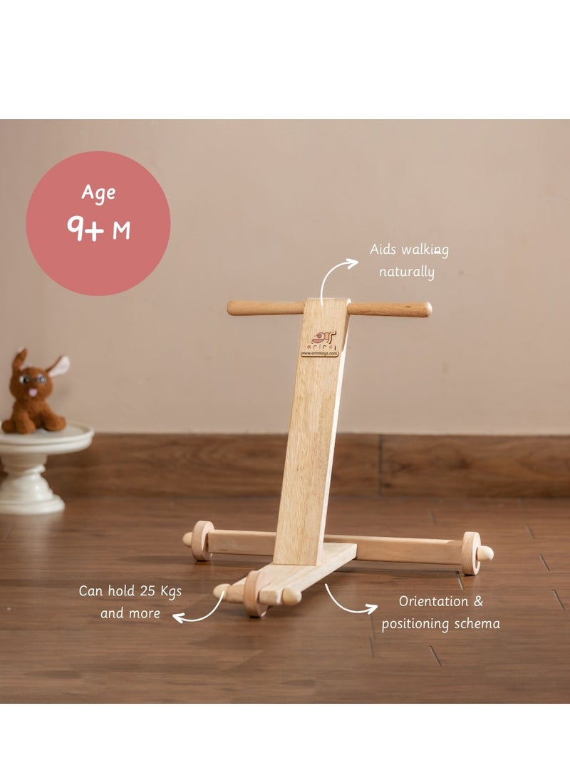 Traditional Wooden Push Wagon Stroller Wooden Baby Push Walker, Baby Learning Walking Toys-Red