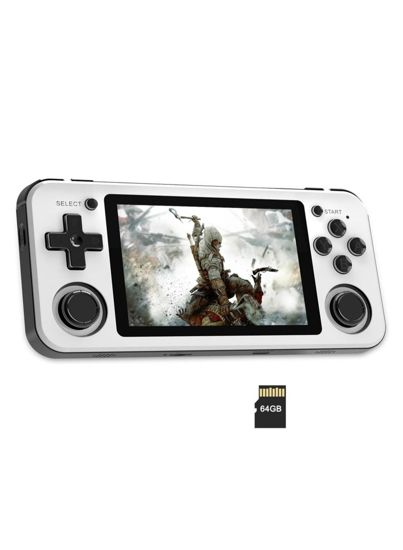 RG351P Handheld Game Console, Opening Linux Tony System Built-in 64G TF Card 2500 Classic Games 3.5-inch IPS Screen Retro Game Console (White)