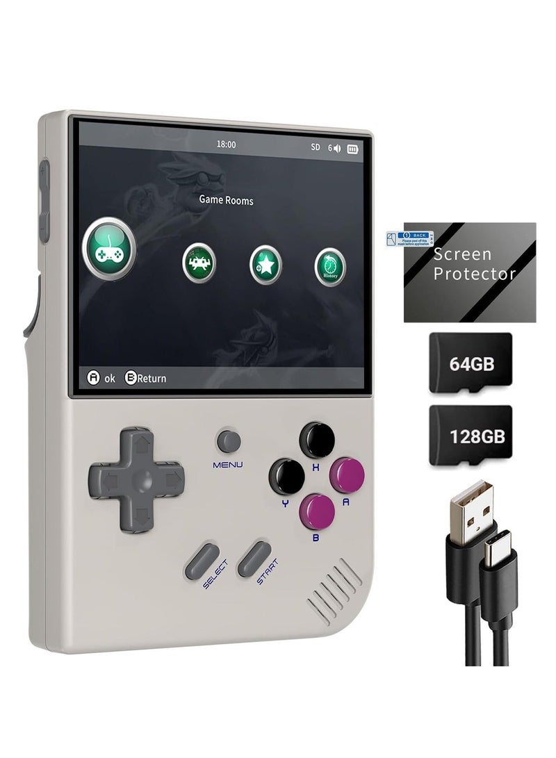 RG35XX Plus Linux Handheld Game Console, 3.5'' IPS Screen, Pre-Loaded 10143 Games, 3300mAh Battery, Supports 5G WiFi Bluetooth HDMI and TV Output (64 + 128 GB, Grey)