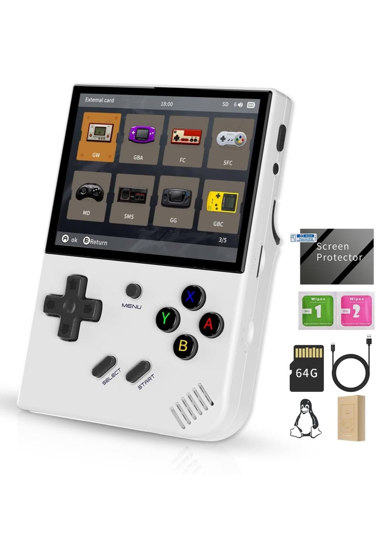 RG35XX Plus Linux Handheld Game Console, 3.5'' IPS Screen, Pre-Loaded 5527 Games, 3300mAh Battery, Supports 5G WiFi Bluetooth HDMI and TV Output (64GB, White)
