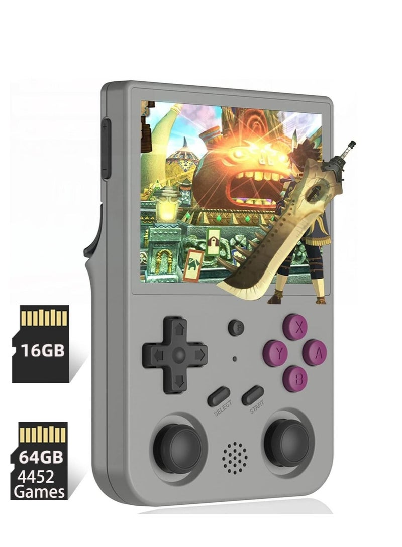 RG353VS Retro Handheld Game Linux System, RG3566 3.5 inch IPS Screen, with 64G TF Card Pre-Installed 4452 Games, Supports 5G WiFi 4.2 Bluetooth Online Fighting, Streaming and HDMI (Grey)