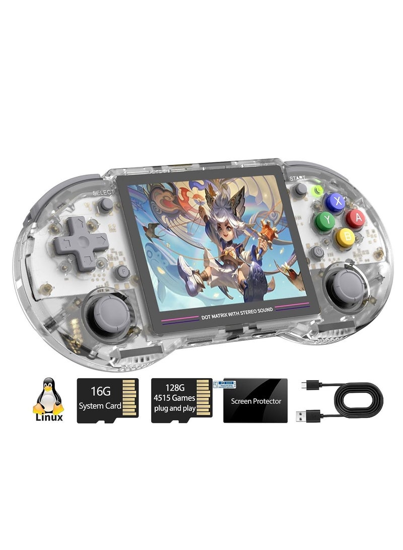 RG353PS Retro Handheld Game Console, Single Linux System RK3566 Chip 3.5 Inch IPS Screen, Comes with 128G TF Card Preinstalled 4519 Games, Support 5G WiFi 4.2 Bluetooth (Transparent)