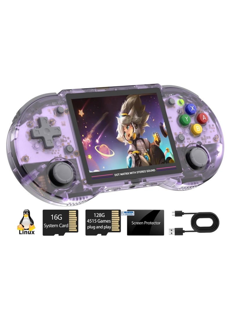 RG353PS Retro Handheld Game Console, Single Linux System RK3566 Chip 3.5 Inch IPS Screen, Comes with 128G TF Card Preinstalled 4519 Games, Support 5G WiFi 4.2 Bluetooth (Transparent Purple)