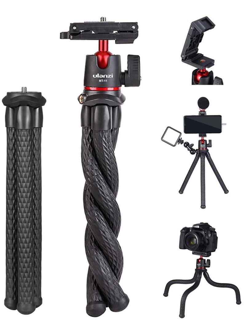 Ulanzi MT-11 Camera Tripod, Mini Flexible Tripod Stand with Hidden Phone Holder w Cold Shoe Mount, 1/4 Inch Screw for Magic Arm