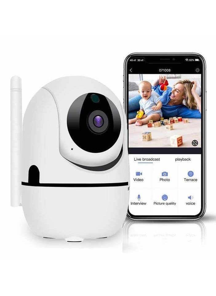 Indoor WiFi Home Camera Security Camera 1080P Wifi Camera Baby Monitor with Cloud Storage, Night Vision 2 Way Audio Motion Sound Detection Works Automatic tracking White