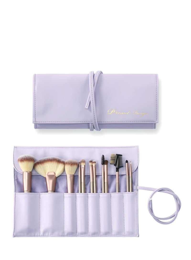 Makeup Brush Bag, Travel Makeup Brush Pouch, PU Leather Make up Brush Case, Roll Up Portable Cosmetic Organizer with Belt Strap for Women Girls, Brushes Not Included