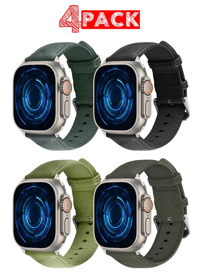 4 Pack For Apple Watch Band 49mm/45mm/44mm Leather Band Buckle Strap Wristband Compatible with Apple watch series Ultra2/Ultra/8/7/SE/5/4/3/2/1