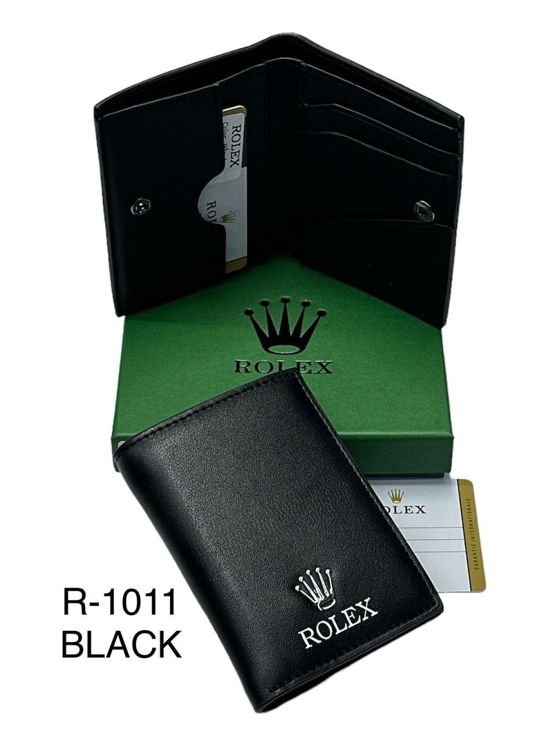 Rolex Leather Wallet Card Holder Bifold For Men Black