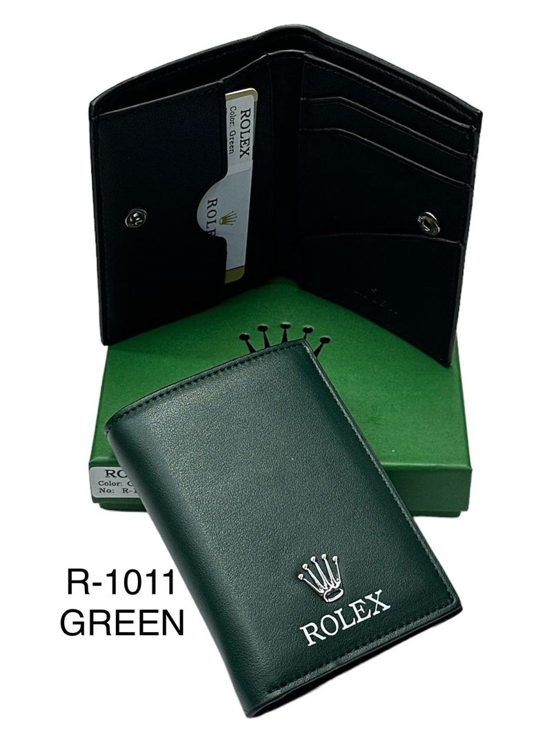 Rolex Leather Wallet Card Holder Bifold For Men Green