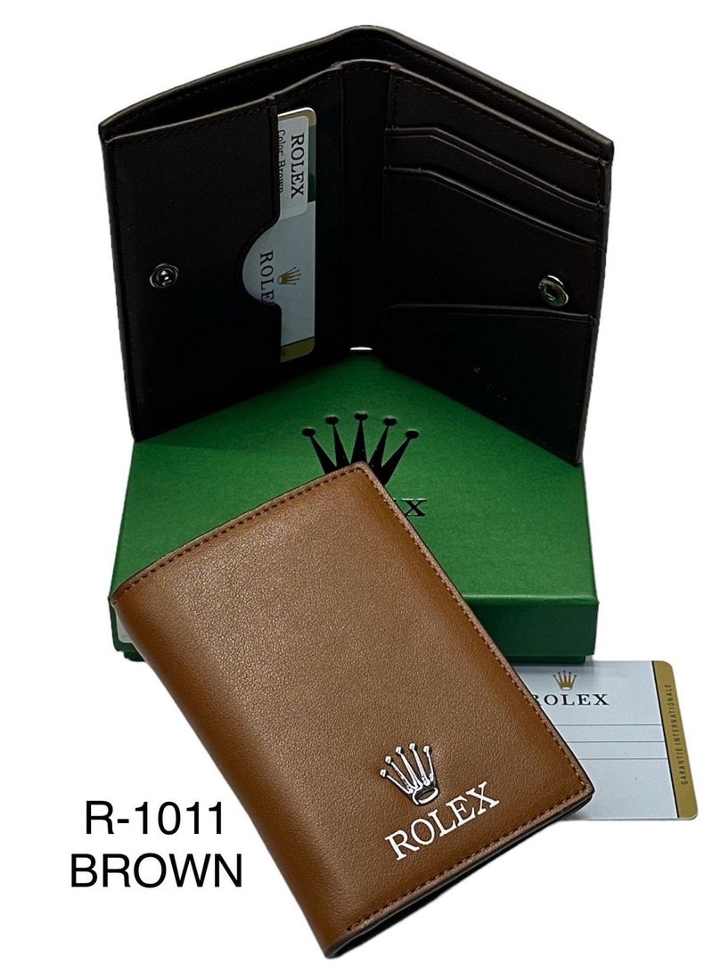 Rolex Leather Wallet Card Holder Bifold For Men Brown