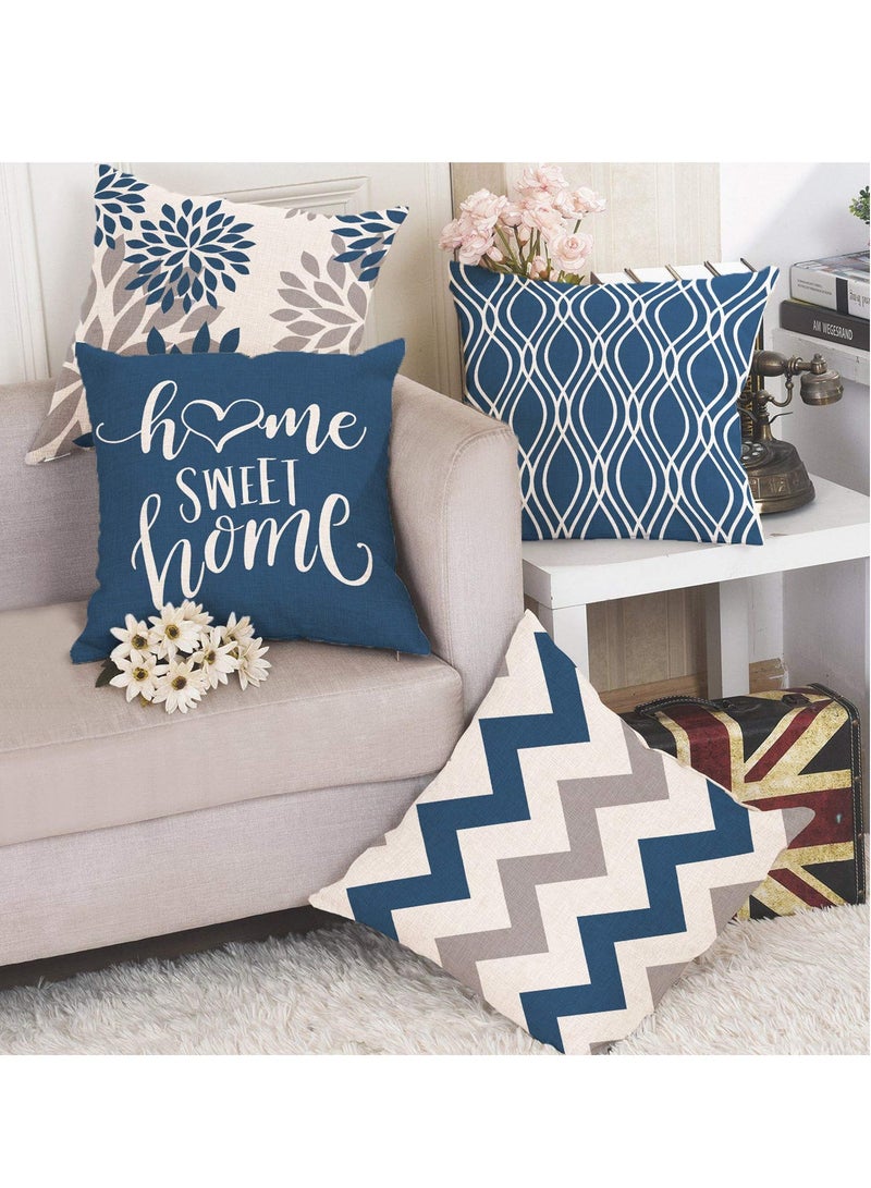 Pillow Covers 18x18 Set of 4, Blue Geometric Throw Pillow Covers - Decorative Couch Pillow Cover for Sofa, Cushion Case Outdoor Home Decoration 45x45cm