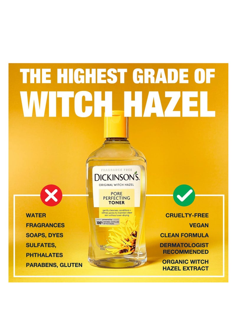 Original Witch Hazel Pore Perfecting Toner, 100% Natural, 16 ounce Fragrance free