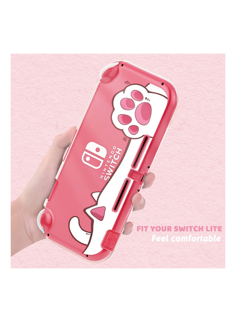 Protective Case for Switch Lite Clear Hard PC Cover Split Design Shockproof Anti Scratch Shell Accessories and Joycon Controller Cute Pink Cat Paw