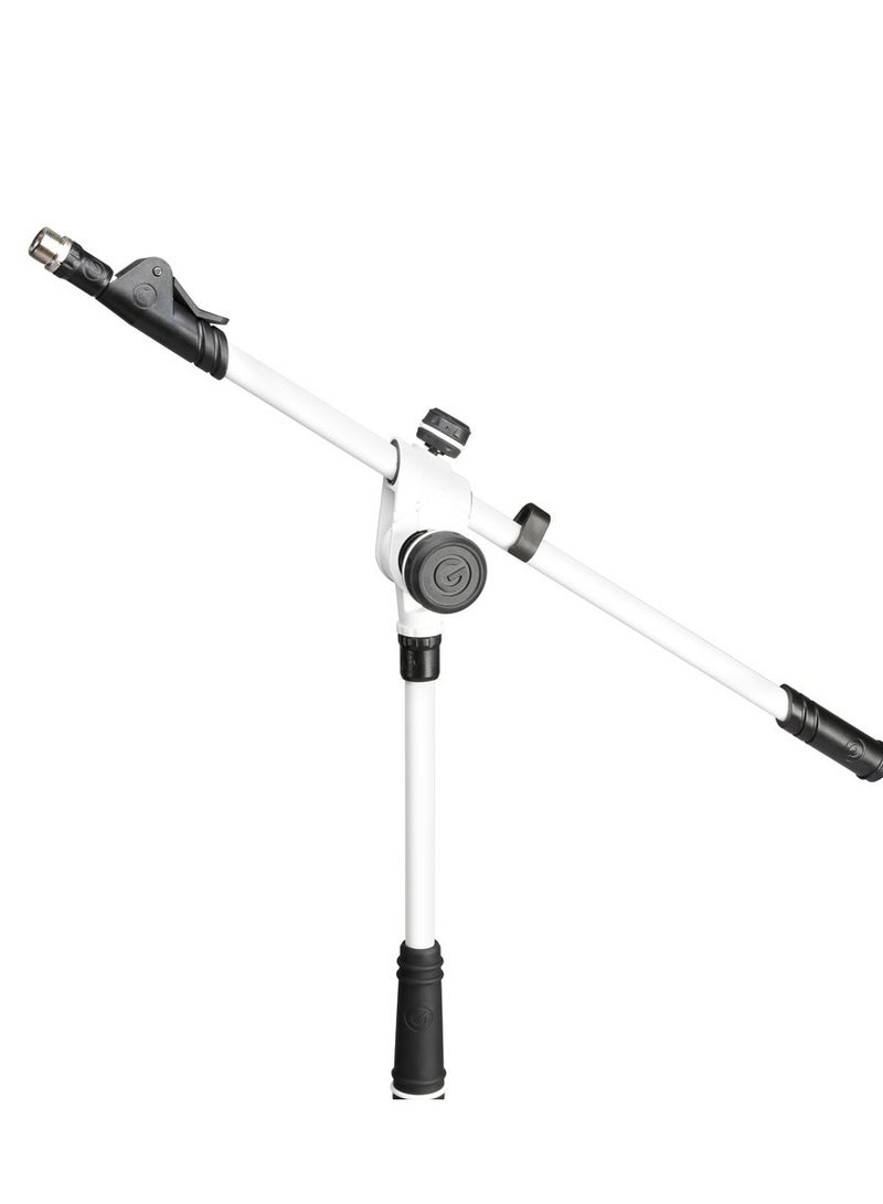 GRAVITY Microphone Stand with Folding Tripod Base and 2-Point Adjustment Telescoping Boom, White GMS4322W